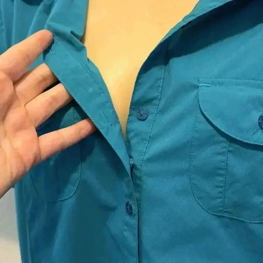 Merrell opti-wick of 30+ teal short sleeve button up women’s size XL/Extra Large - Picture 4 of 9